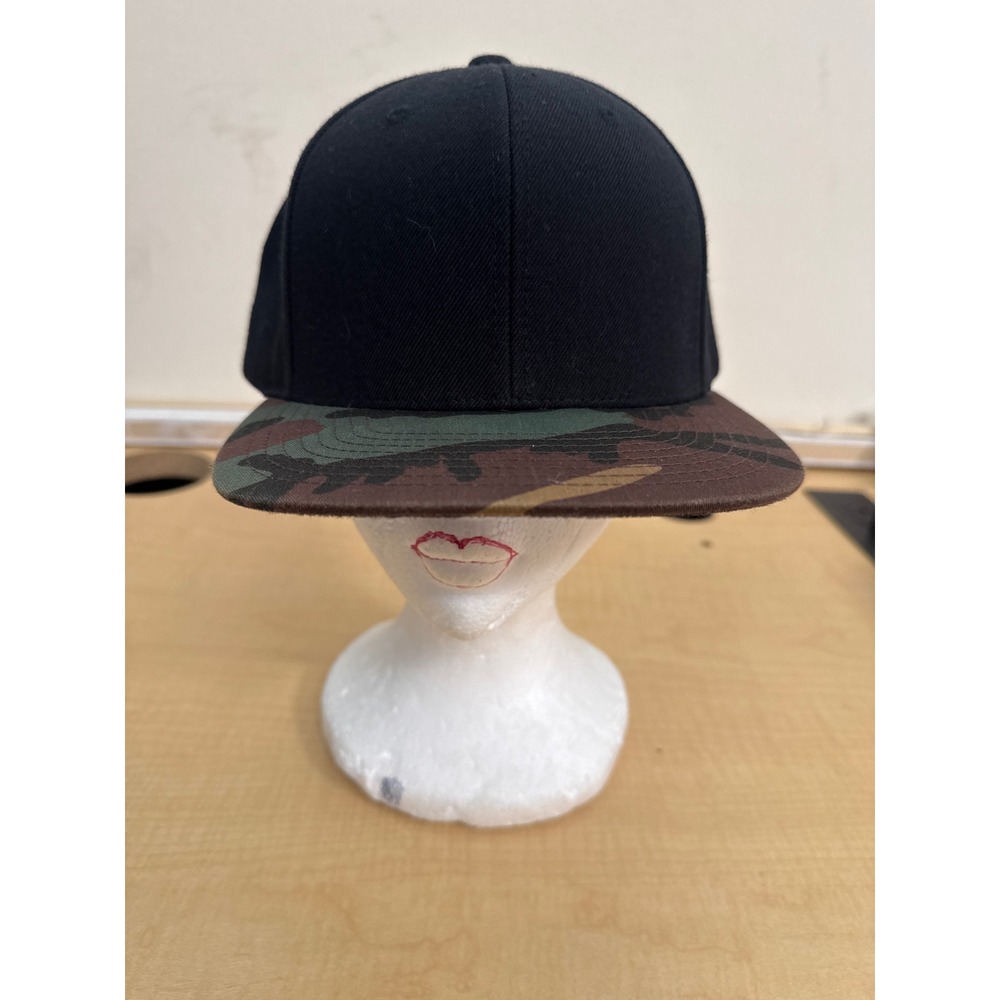 Lids Mens Black Snapback Hat Camo Flat Brim Wool Blend Adjustable Baseball Cap